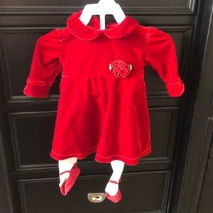 Red velvet dress with tights